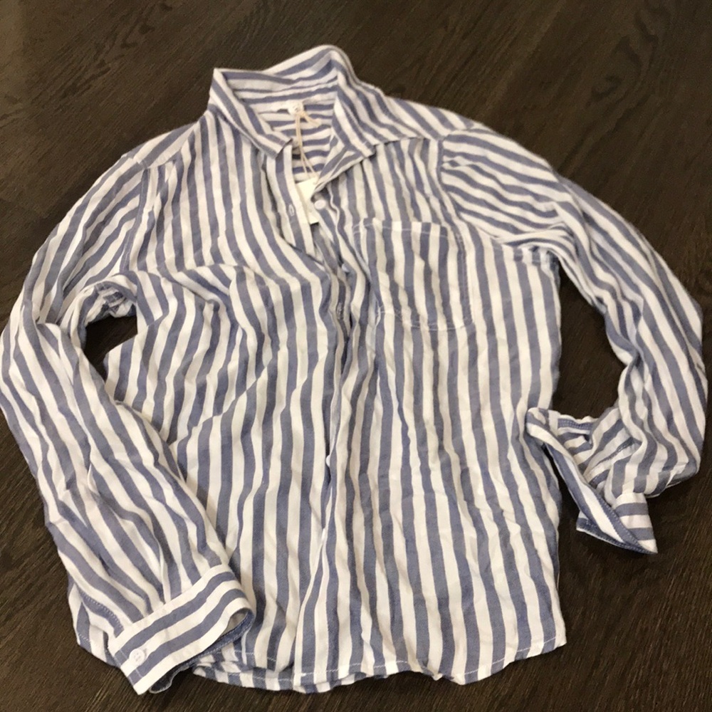 Never Worn Striped Rayon Button Down Blouse